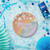 Groovy One Retro Regenbogen-Papierteller Pappteller (Party)