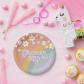 Groovy One Retro Regenbogen-Papierteller Pappteller (Party)