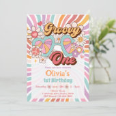 Groovy One Retro Sommer 1. Geburtstag Einladung (Stehend Vorderseite)