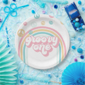 Groovy One Retro Sommer Regenbogen Pappteller (Party)