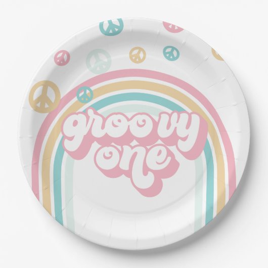 Groovy One Retro Sommer Regenbogen Pappteller (Vorderseite)