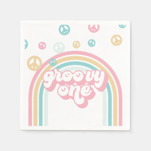 Groovy One Retro Sommer Regenbogen Serviette