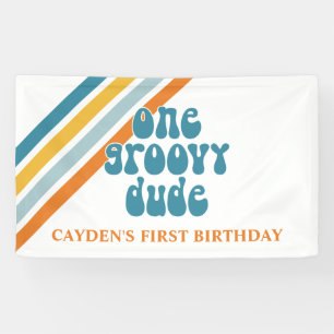 Groovy One Retro-Streifen-Jungen-Geburtstagsbanner Banner