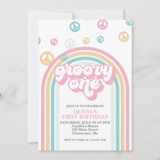 Groovy One Retro Summer Rainbow Einladung (Vorderseite)