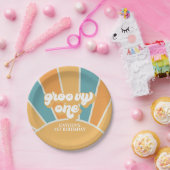 Groovy One Retro Sunshine Boy Erstgeburt Pappteller (Party)