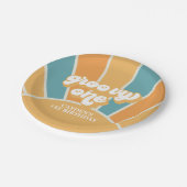 Groovy One Retro Sunshine Boy Erstgeburt Pappteller (Schrägansicht)