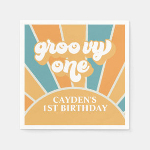 Groovy One Retro Sunshine Boy First Birthday Paper Serviette