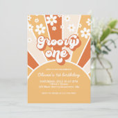 Groovy One Retro Sunshine daisine boho floral Einladung (Stehend Vorderseite)