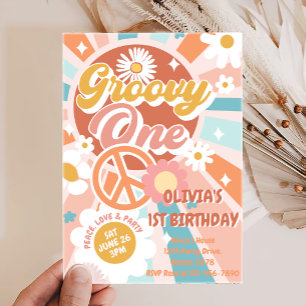 Groovy One Retro Sunshine Daisy Boho 1. Geburtstag Einladung