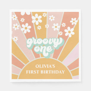 Groovy One Retro Sunshine daisy boho Paper Plate Serviette