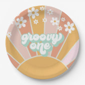 Groovy One Retro Sunshine daisy boho Pappteller (Vorderseite)