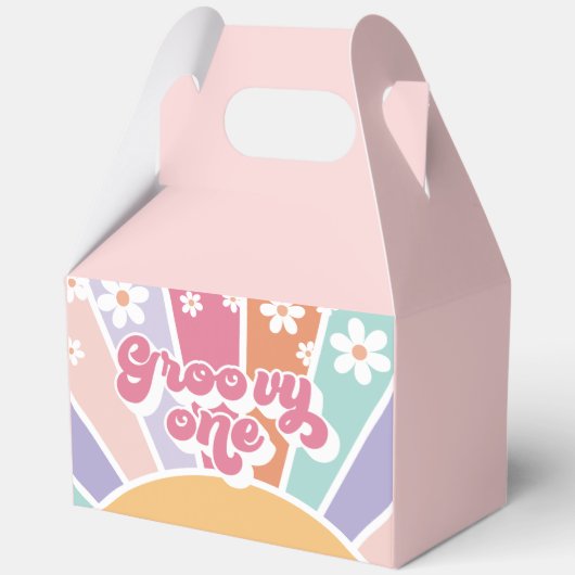 Groovy One Retro Sunshine Rainbow Daisy Geschenkschachtel (Vorderseite)