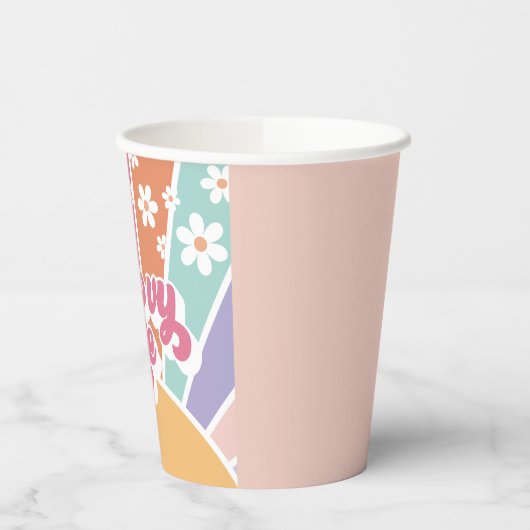 Groovy One Retro Sunshine Rainbow Daisy Pappbecher (Links)