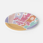 Groovy One Retro Sunshine Rainbow Daisy Pappteller (Schrägansicht)