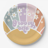 Groovy One Retro Sunshine Rainbow Daisy Pappteller (Vorderseite)