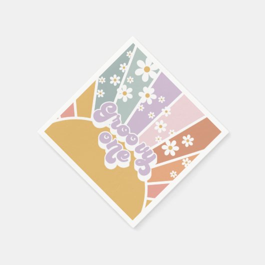 Groovy One Retro Sunshine Rainbow Daisy Serviette (Ecke)