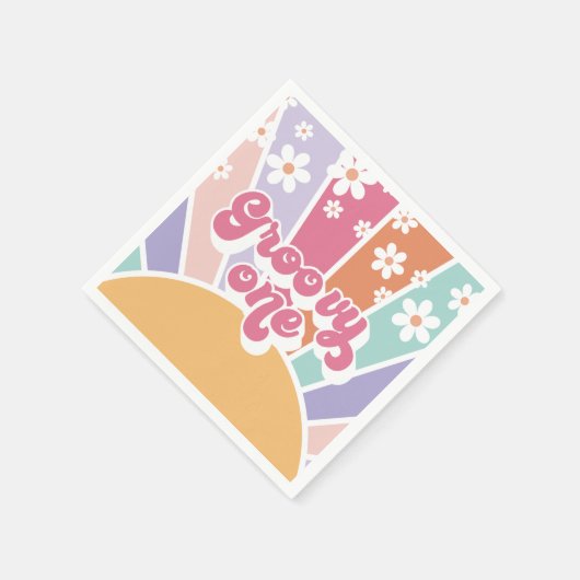 Groovy One Retro Sunshine Rainbow Daisy Serviette (Ecke)