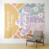 Groovy One Retro Sunshine Rainbow Daisy Wandteppich (Beispiel (Horizontal))