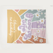 Groovy One Retro Sunshine Rainbow Daisy Wandteppich (Vorderseite (Horizontal))