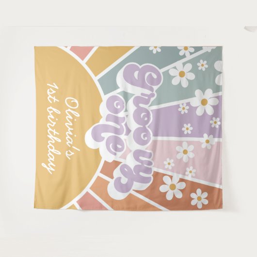 Groovy One Retro Sunshine Rainbow Daisy Wandteppich (Vorderseite (Horizontal))