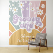 Groovy One Retro Sunshine Rainbow Daisy Wandteppich (Beispiel)
