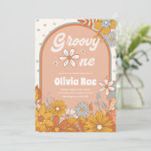 Groovy One Retro Thema 1. Geburtstag Einladung (Stehend Vorderseite)