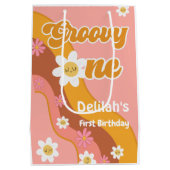 Groovy One Retro Vintag erster Geburtstag Mittlere Geschenktüte (Rückseite)