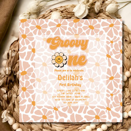Groovy One Retro Vintag orange ersten Geburtstag Einladung