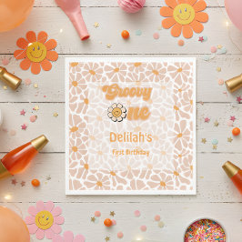 Groovy One Retro Vintag orange ersten Geburtstag Serviette