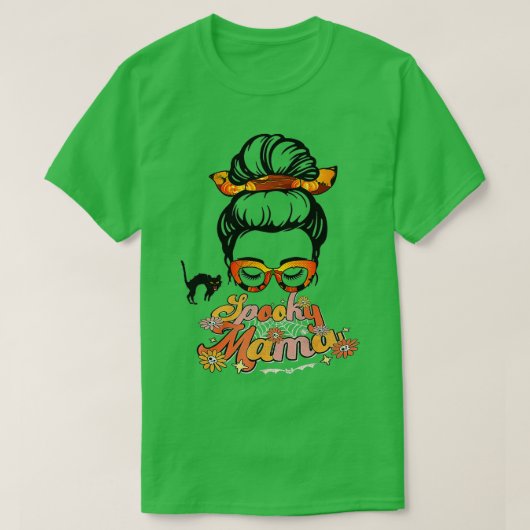 Groovy One Spooky Mama Messy Bun Women Hexe Mama H T-Shirt (Design vorne)