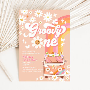 Groovy One Van Peach Daisy Regenbogen 1. Geburtsta Einladung