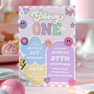 Groovy One Varsity Patch Letter 1. Geburtstag Part Einladung