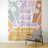 Groovy One Wild Three Retro Sunshine Rainbow Daisy Wandteppich (Beispiel)