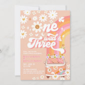 Groovy ONE Wild und DREI Daisy Rainbow Birthday Einladung (Vorderseite)