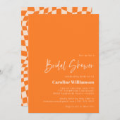 Groovy Orange Abstrakt Checkerboard Brautparty Einladung (Vorne/Hinten)