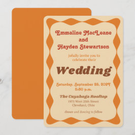 Groovy Orange and Brown Wavy Border Wedding Einladung