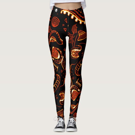 Groovy Orange Black Leggings (Vorderseite)