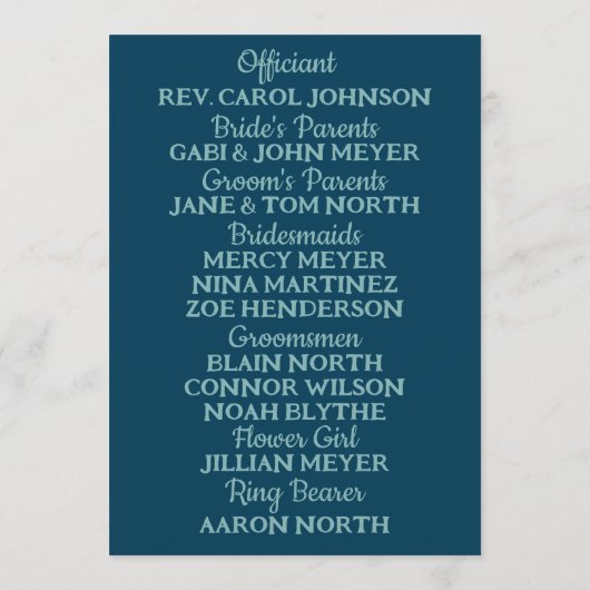 Groovy Orange Blume über Deep Blue Wedding Programm (Rückseite)