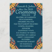 Groovy Orange Blume über Deep Blue Wedding Programm (Vorderseite)