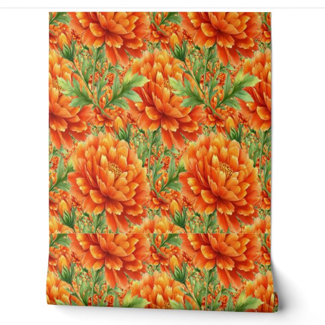 Groovy Orange Blüten  Tapete (Abrollen)