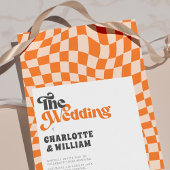 Groovy Orange Checkered Moderne Retro Hochzeit Einladung