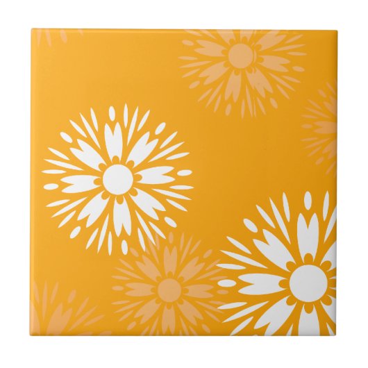 Groovy Orange Daisy Blume Retro Blumenmuster Fliese (Vorderseite)