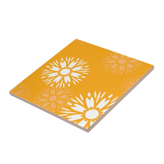 Groovy Orange Daisy Blume Retro Blumenmuster Fliese (Seite)