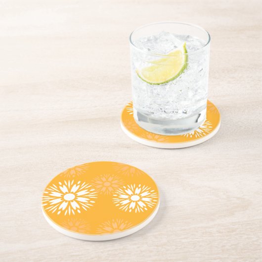 Groovy Orange Daisy Blume Retro Blumenmuster Getränkeuntersetzer (Seite)