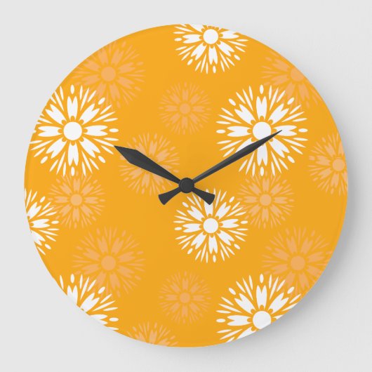 Groovy Orange Daisy Blume Retro Blumenmuster Große Wanduhr (Vorderseite)
