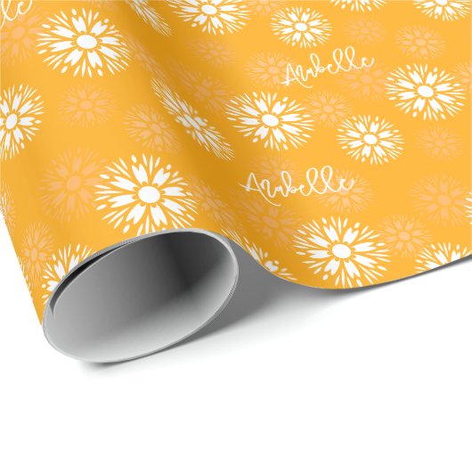 Groovy Orange Daisy Blume Retro Blumenname Geschenkpapier (Rolleneckpunkt)