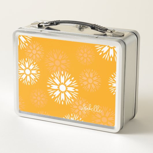 Groovy Orange Daisy Blume Retro Blumenname Metall Brotdose (Rückseite)