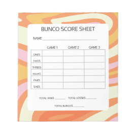 Groovy Orange und Pink Bunco Game Score Pad Notizblock