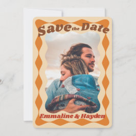 Groovy Orange Wavy Border Foto Wedding Save The Date