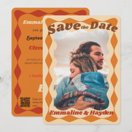 Groovy Orange Wavy Border Foto Wedding Save The Date